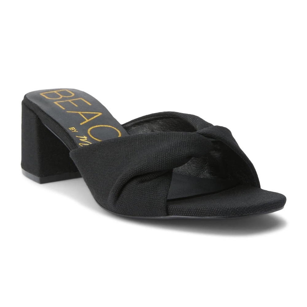 BEACH by Matisse BLACK kitten blocked heel linen twist sandal.